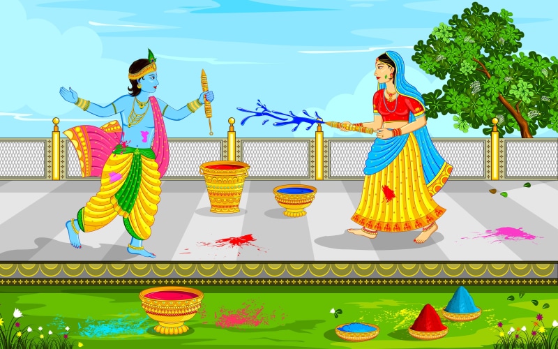 festival, women, nature, standing, leisure activity, radha, 4K, females, day, creativity, lord krishna, illustration, sky, lord, God, playing, Festivals / Holidays