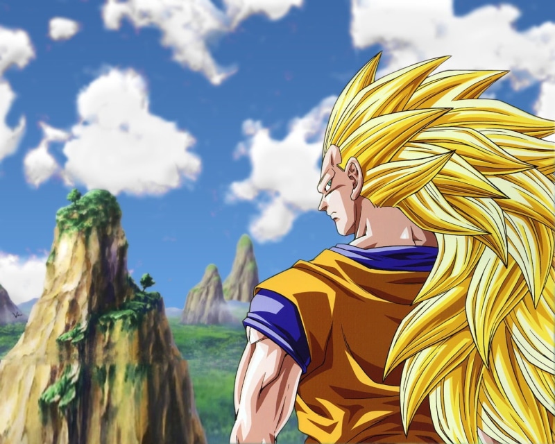 focus on foreground, sky, people, ball, art and craft, dragon, super, textile, lifestyles, adult, anime, Super Saiyan 3, hairstyle, z, goku, human representation