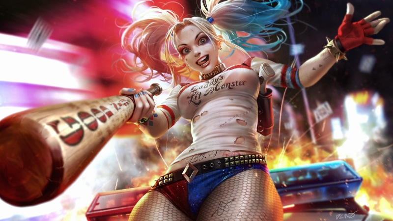 1080P, harley quinn, Movies, painting, suicide squad, worm view