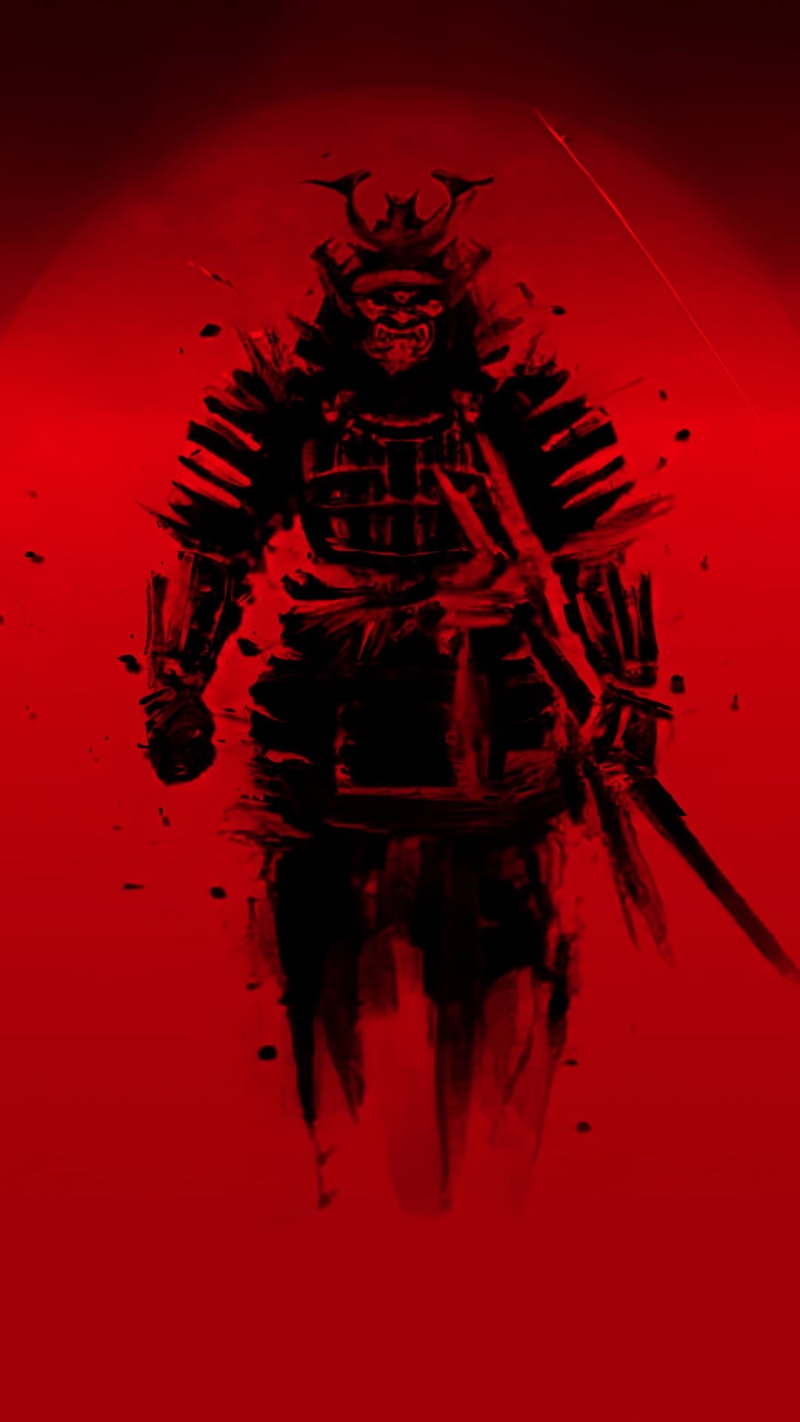 Japan, 1080P, red, samurai, smartphone, digital art