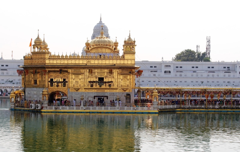 golden temple, river, sky, tourism, Sikh, travel, building exterior, waterfront, architecture, reflection, spirituality, religion, 4K, nature, transportation