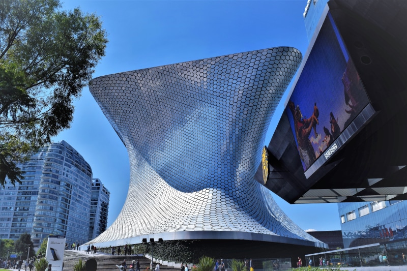 no people, City, plant, outdoors, mexico, architecture, Museum, cdmx, sunlight, tree, museo, design, sky, blue, built structure, high tech, forms, glass - material