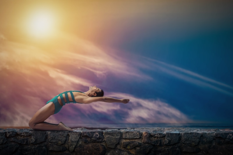 zen, lifestyles, asia, exercising, india, mandala, adult, nature, chakra, sunset, woman, solid, full length, one person, sky, body art, 5K, religious