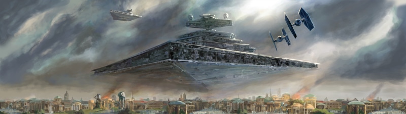 people, TIE Fighter, panoramic, Star Wars, air vehicle, painting, Naboo, government, crowd, day, on the move, military, sky, Star Destroyer, aggression