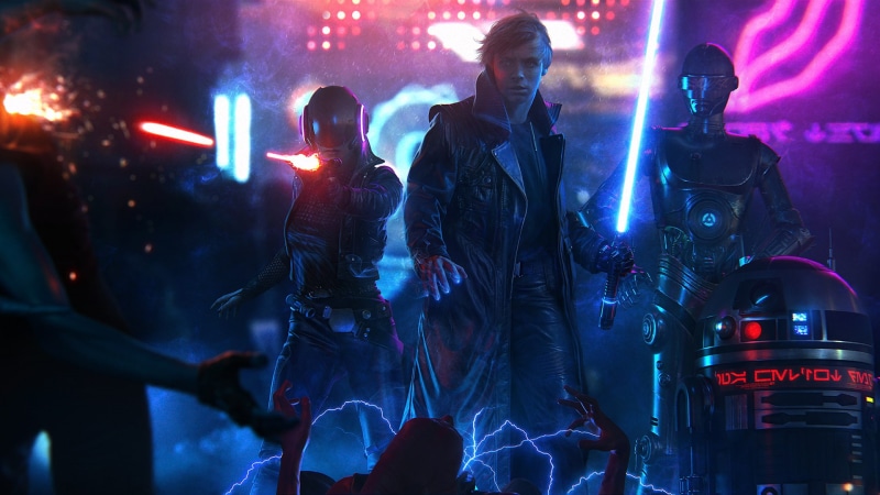 Luke Skywalker, Star Wars, cyberpunk, Lightsaber, ultrawide, 1080P
