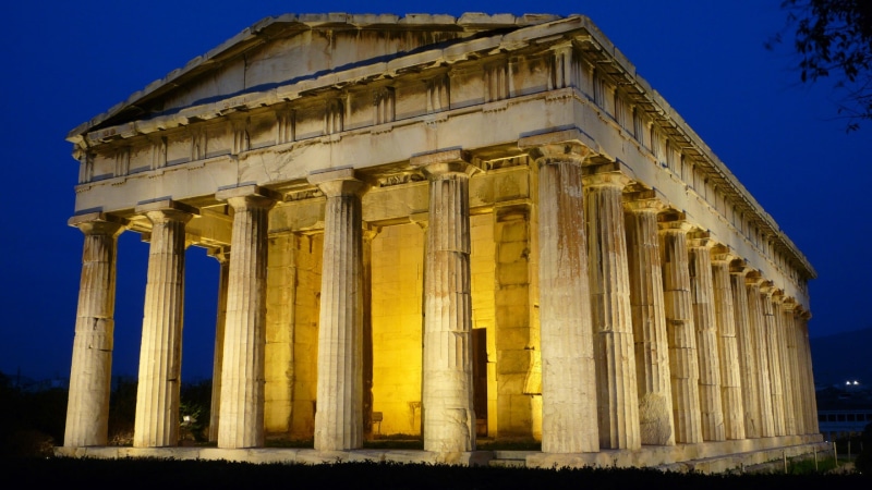 travel destinations, architectural column, building exterior, colonnade, archaeology, low angle view, sky, athens, built structure, history, the past, parthenon
