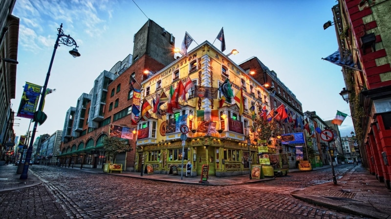 1080P, ireland, europe, pub, dublin, flags, temple bar, buildings, bar, streets, corner
