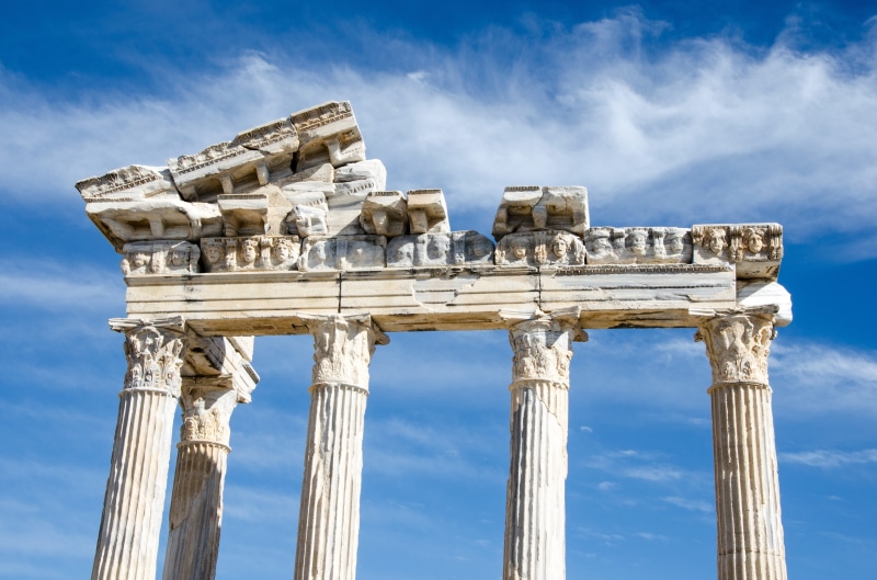 antiquity, low angle view, turkey, no people, city, ancient, ruined, old ruin, columnar, the temple of apollo, the past, turkish riviera, building, architecture