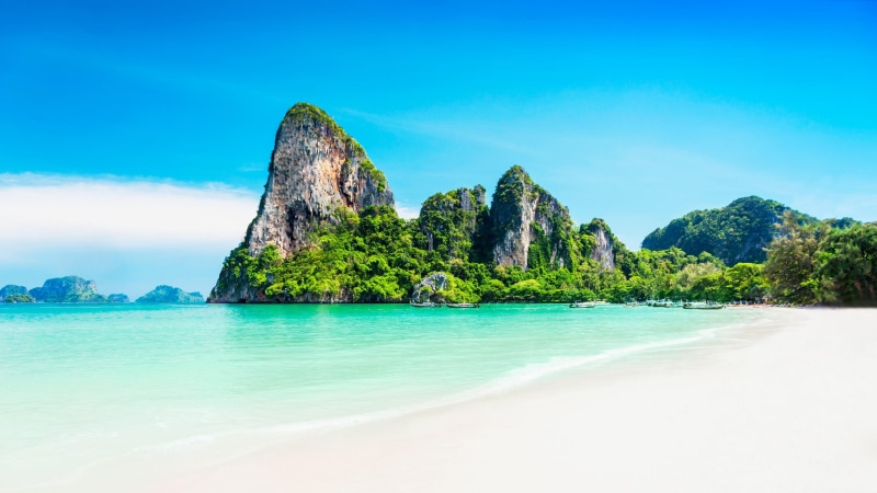 beach, sandy, white sand, blue sky, thailand, 4K, krabi, tropical