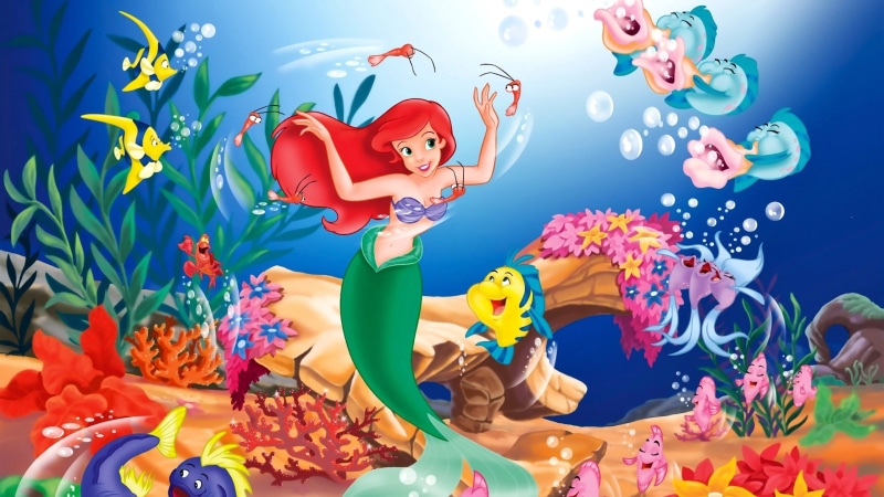 nature, female likeness, day, The Little Mermaid, no people, fantasy art, creativity, toy, plant, multi colored, little, male likeness, flower, blue, digital art