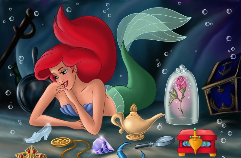 art and craft, red, illustration, 1080P, Princess, magic flower, fanart, creativity, mirror Snow white, flowers, childhood, necklace Jasmine, table, fairytale