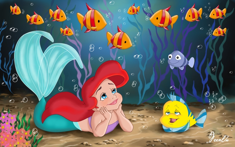Little mermaid, movie, fairytale, childhood, cartoon, pretty child, fanart, sunfish, sea, mermaid, The little mermaid, 4K, child, fish, Princess, tale