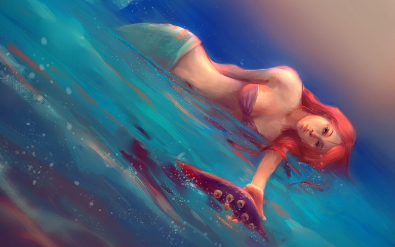 mermaid, painting, the, 1080P, underwater, little, drawing, disney, redhead, hd, ariel, digital/artwork