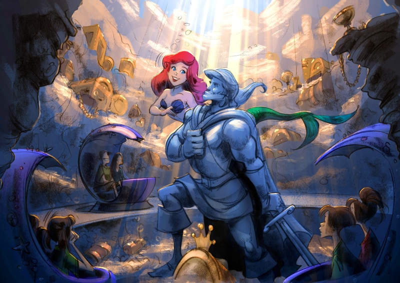 illuminated, princess, Ariel, built structure, 1080P, no people, arts culture and entertainment, Under the sea, male likeness, treasures, nature, gold
