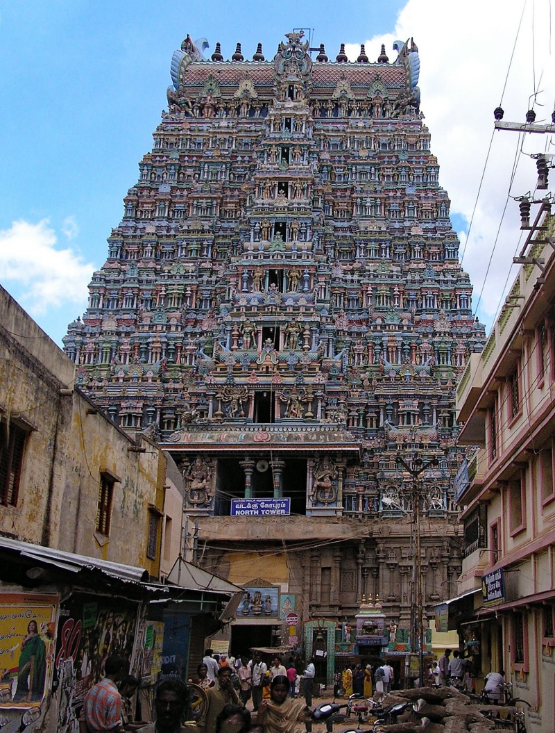 large group of people, sky, outdoors, women, building, real people, history, architecture, faith, hinduism, group of people, leisure activity, temple, madurai