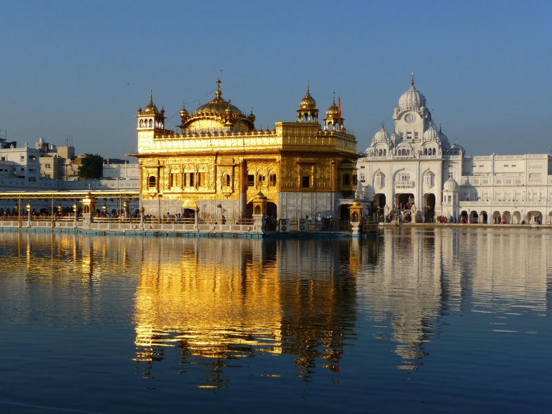 famous Place, sky, punjab - India, sikh, lake, blue, built structure, 2K, sikhism, water, outdoors, concrete, waterfront, punjabi Culture, brown, india
