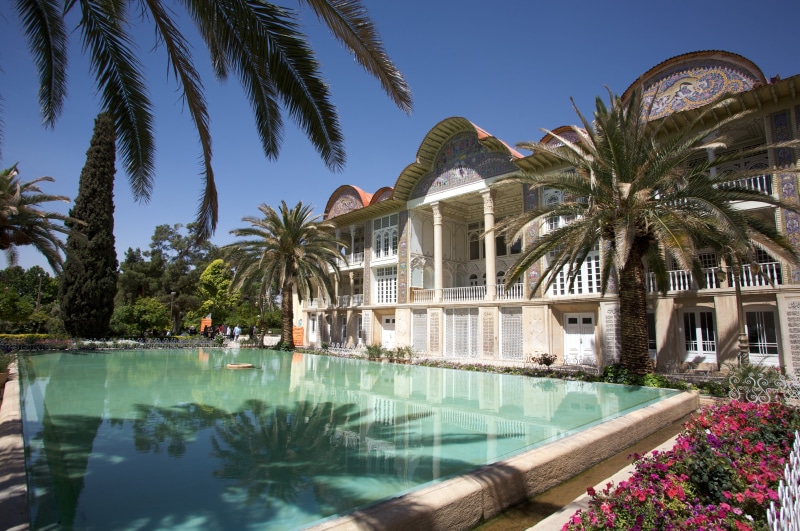 plant, Shiraz, coconut palm tree, reflection, building, no people, nature, Iran, travel destinations, water, architecture, swimming pool, tropical climate