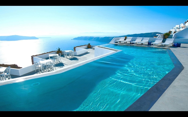 swimming pool, tourist resort, travel, architecture, holiday, sea, travel destinations, nautical vessel, day, luxury, blue, auto post production filter