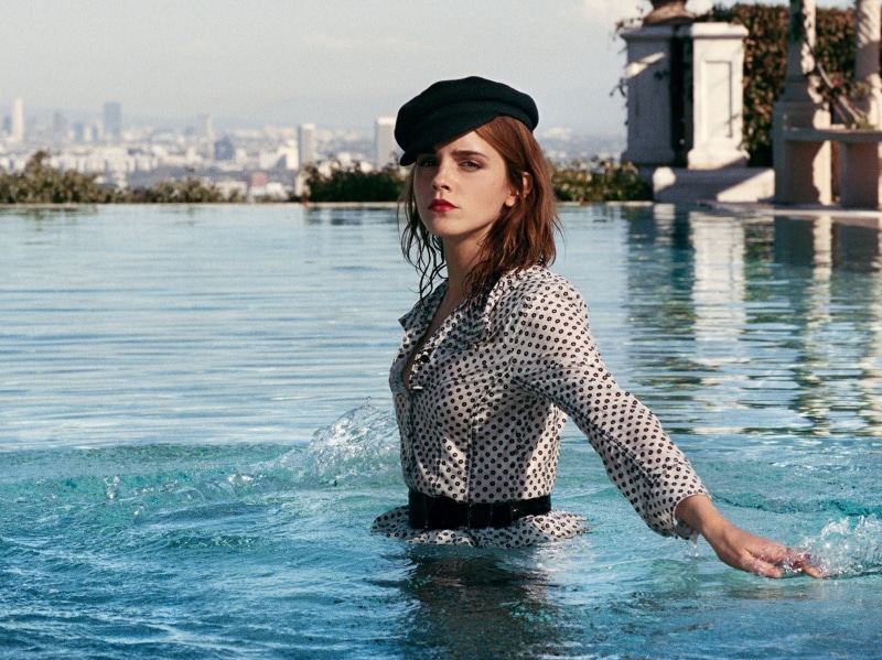 hairstyle, Emma Watson, lifestyles, hair, adult, clothing, swimming pool, young adult, water, outdoors, actress, beauty, 1080P, one person, young women