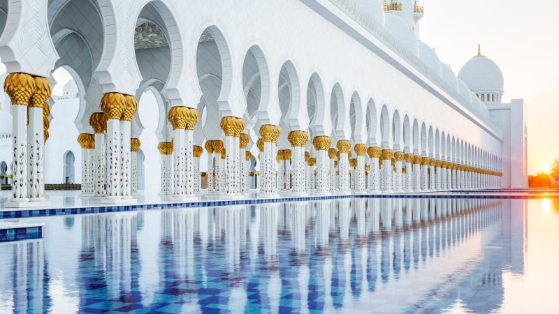swimming pool, water, built structure, spirituality, tourism, 1080P, place of worship, belief, outdoors, nature, arch, waterfront, religion, reflection