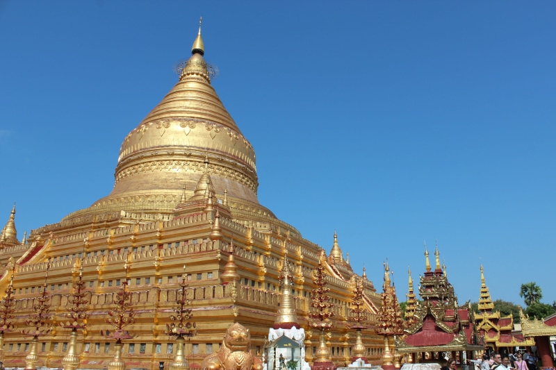 cultures, building exterior, Pagoda, place of worship, Myanmar, architecture, sky, ornate, Burma, spire, gold Colored, gold, blue, travel destinations