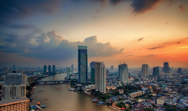 landscape, perspective, Bangkok, architecture, building, Thai, clouds, 5K, sky, Thailand, river, town, city