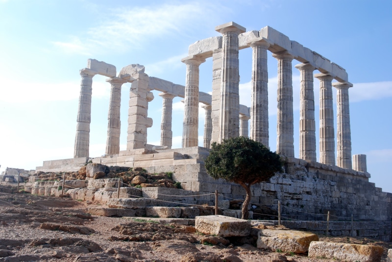 sky, nature, place of worship, outdoors, Greece, stone, ruined, bad condition, day, landmark, gray, ancient, solid, the past, ruin, no people, temple, 4K
