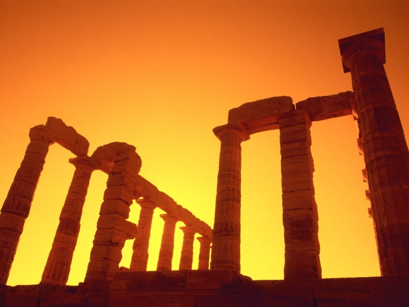 Temple of Poseidon, travel, Greece, dusk, architectural column, history, Sounion, ruined, tourism, the past, sunrise, archaeology, old, ancient, ancient civilization