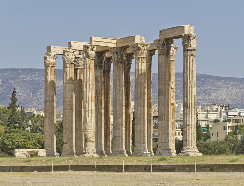 architecture, travel, clear sky, the past, travel destinations, ruined, outdoors, building, tourism, Temple of Olympian Zeus, ancient history, nature, no people