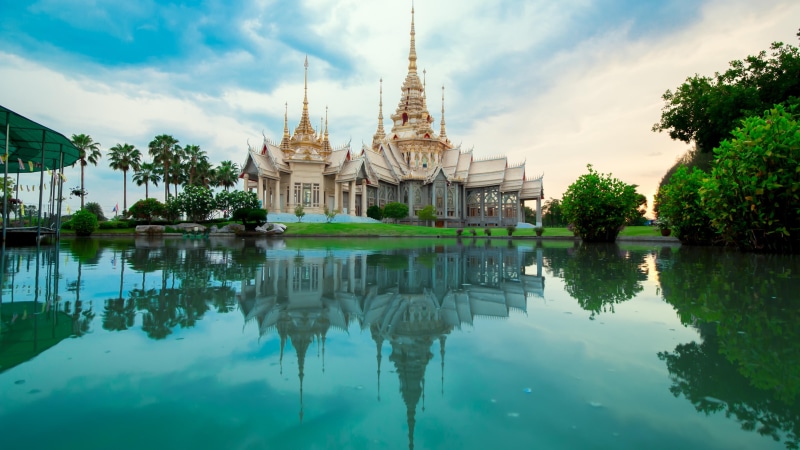 tourism, sky, sikhio, tourist attraction, beautiful, architecture, place of worship, landmark, reflection, water, thailand, historic site, tree, nakhon ratchasima