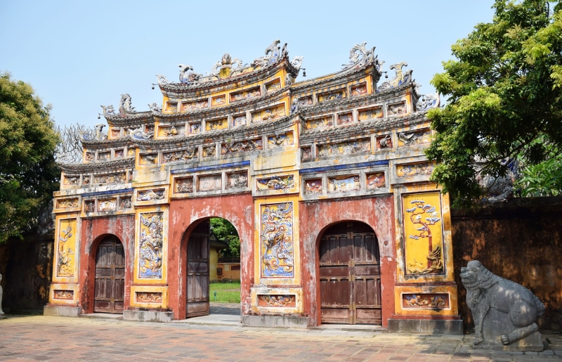 hue city vietnam, arch, built structure, entrance, travel destinations, plant, tourism, unesco, history, hue architecture, clear sky, 2K, Vietnam, building exterior