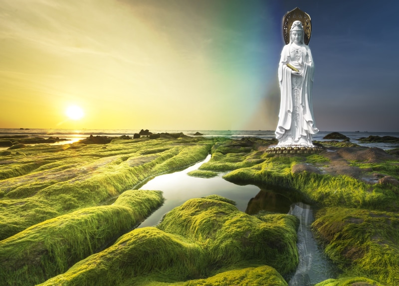sculpture, tranquility, face, peace, beauty in nature, grass, scenics - nature, lens flare, statue, no people, buddha, spirituality, nature, religion, asia