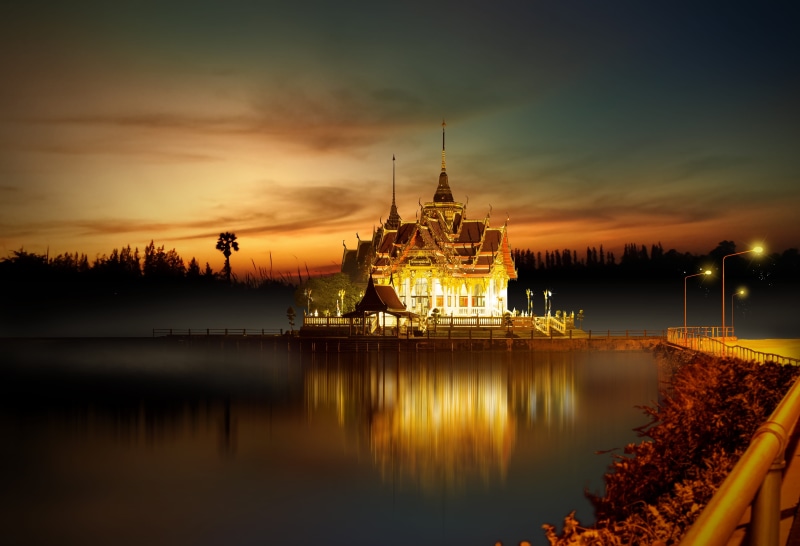 travel destinations, spire, Castle, no people, temple, belief, reflex, vacations, history, sunset, scenic, asia, building, spirituality, thailand, bangkok