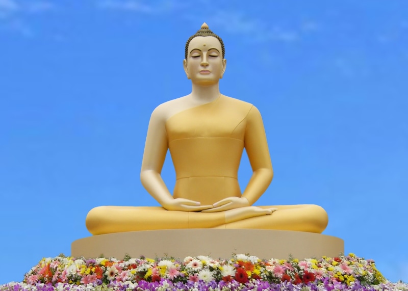 thailand, lotus Position, religion, no people, spirituality, temple - Building, gautama, tranquil, sitting, sky, Meditate, Wat, blue, phra dhammakaya, belief