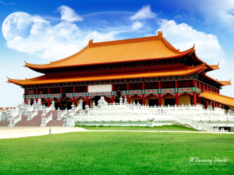 720P, Moon, building, digital art, China, Asian architecture, Forbidden City, Beijing