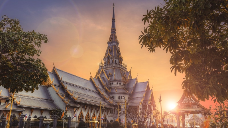 5K, ancient, asia, sunlight, wat sothon wararam worawihan, buddhist temple, city, religion, place of worship, sky, buddhism, landmark, thailand, spire