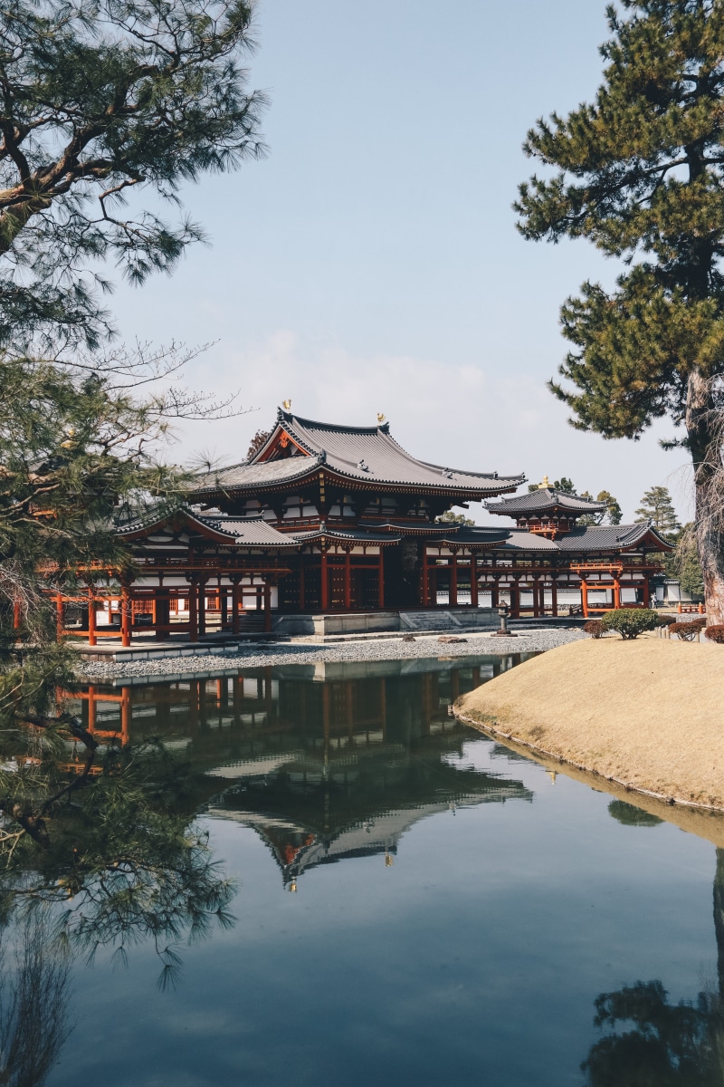 spirituality, plant, building, sky, Byodo-In Temple, outdoors, 5K, water, nature, lake, Japan, temple, tree, built structure, architecture, pagoda, Buddhism