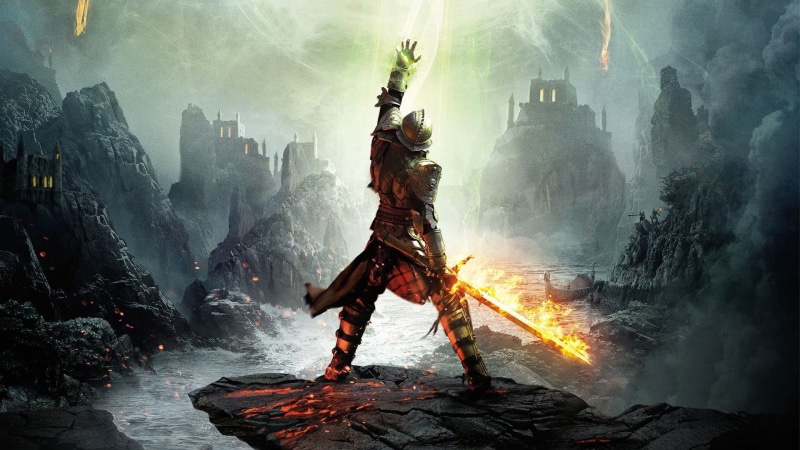 architecture, dragon age, sky, armor, digital composite, fantasy, building exterior, hell, illustration, built structure, horror, mountain, knight, city