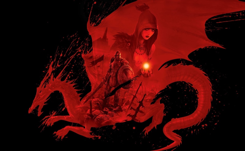 Dragon Age Origins, flame, women, dark, mystery, contemplation, glowing, orange Color, night, people, black Color, fireplace, 2K, illustration, adult
