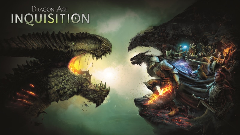 fire - natural phenomenon, dragon, illuminated, burning, glass - material, green color, western script, Dragon Age Inquisition, video games, glowing, nature