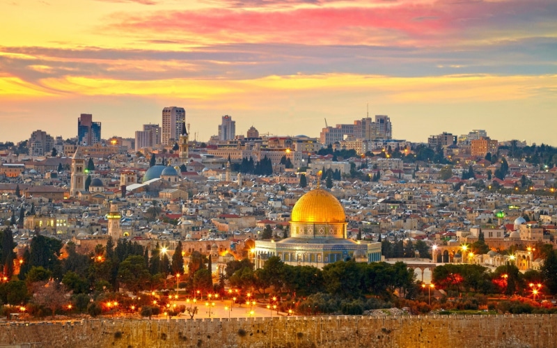Dome of the Rock, Western Wall, city, Middle East, sunset, Jerusalem, 1080P, Cityscape, Palestine