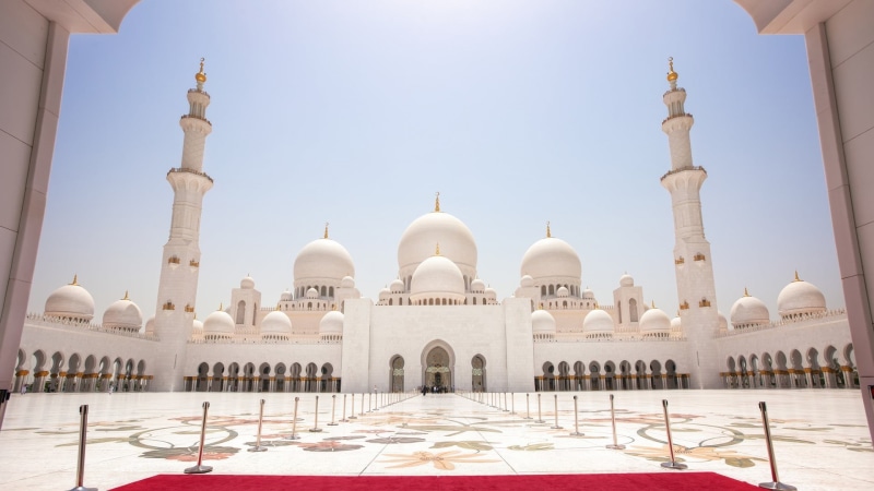 travel destinations, history, sky, religion, incidental people, white color, Abu Dhabi, mahal, architecture, built structure, travel, nature, 1080P, dome