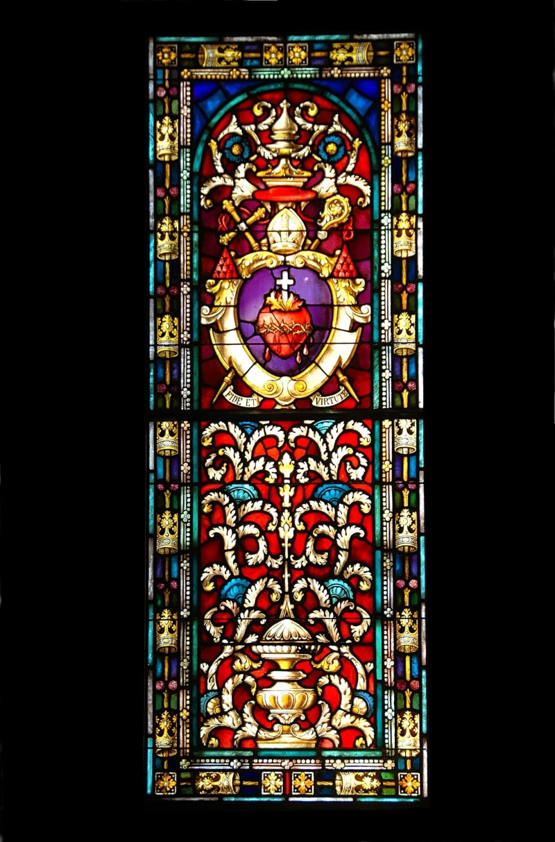 catholic, building, interior, historic, multi colored, design, representation, bright, red, christian, belief, stain glass, faith, human representation