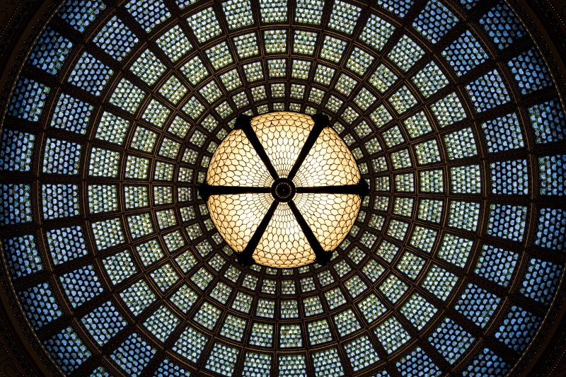 concentric, full frame, light, design, circle, church, no people, stain, skylight, religion, colorful, blue, low angle view, shape, architecture and art