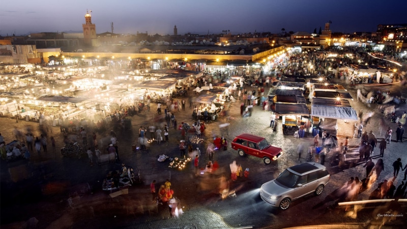 group of people, car, motor vehicle, 1080P, Morocco, crowds, illuminated, land vehicle, mode of transportation, city, kaaba, street, architecture, transportation