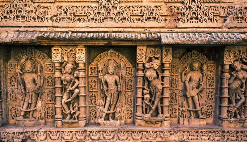 ivory, step well, rani ki vav, male likeness, no people, housing, spirituality, history, pillars, art, india, the past, patan, human, representation, 5K