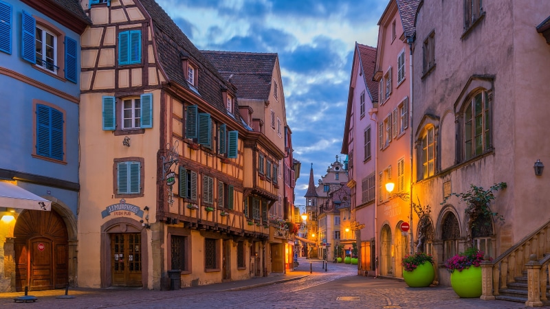 alley, colmar, pub, france, evening, 4K, europe, street
