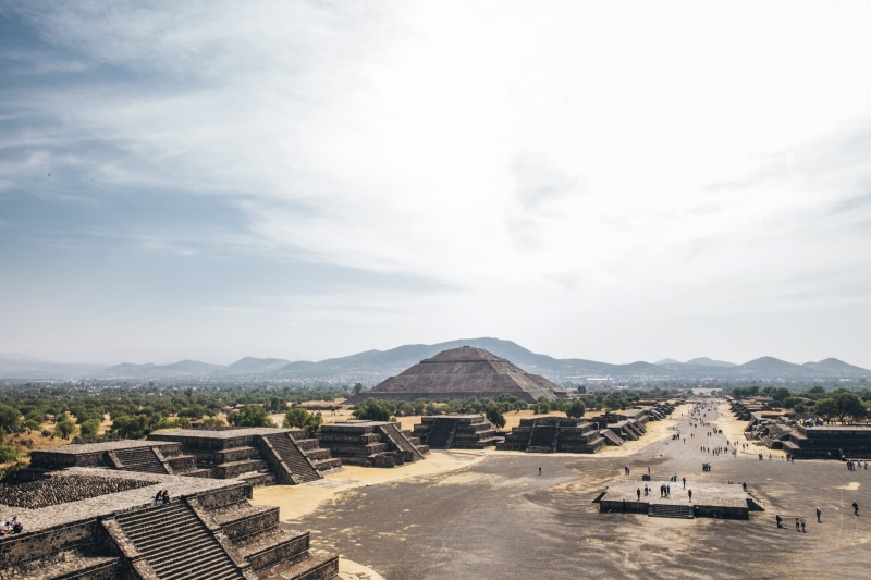 landmark, mountain, building exterior, city, avenue, cloud - sky, religion, landscape, vacation, mexican, nature, scenics - nature, teotihuacan, building