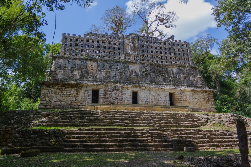 ancient civilization, pyramid, plant, sky, nature, stone, outdoors, chiapas, architecture, belief, old, building exterior, day, low angle view, archaeological