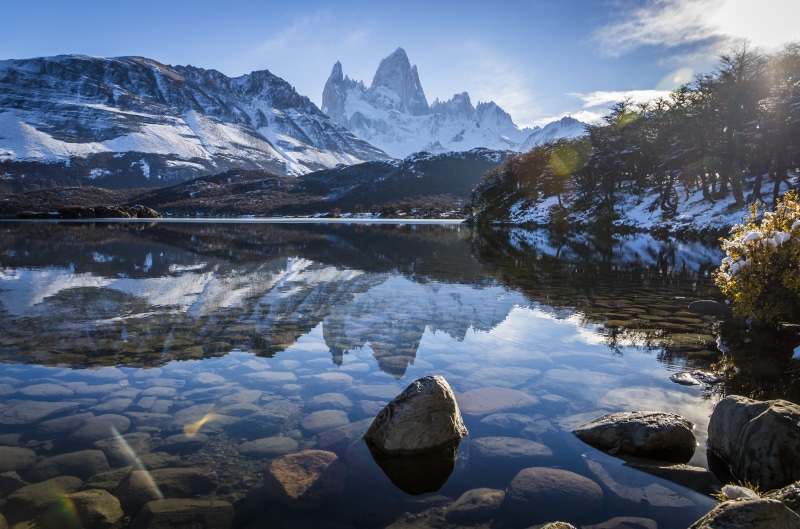 mountain, roy, landscape, stones, calm, cold, relaxing, body, body of water, nature, summer, snow, sky, silent, beside, crystal  clear, trees, fitz, mountain Peak